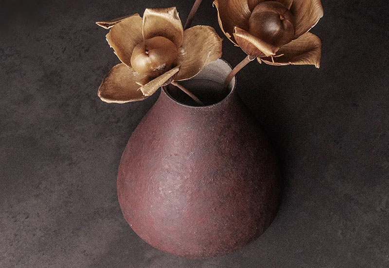 上作美器 無我陶製赤岩花器